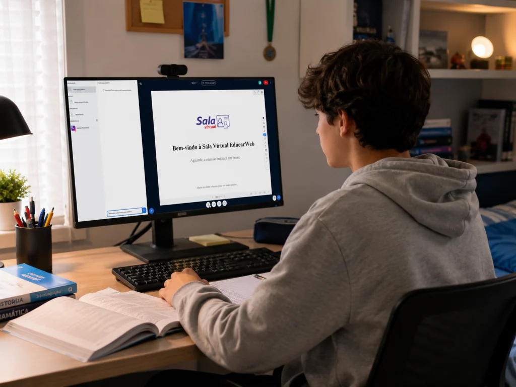 Estudante participa de aulas online na educação municipal pela Sala Virtual EducarWeb.